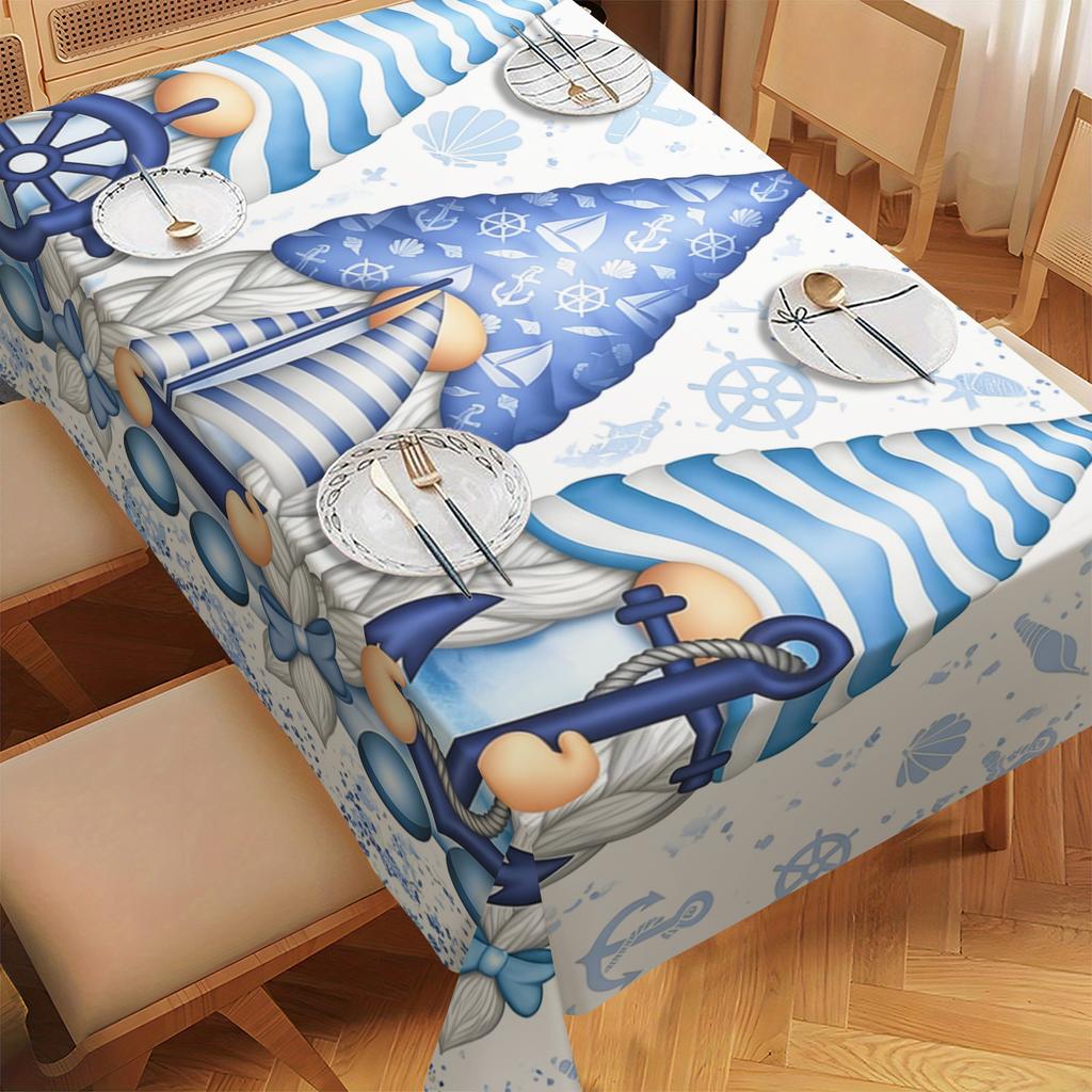 Ocean Wave Pattern Polyester Tablecloth - Decorative Table Cover for Dining Room, Stylish Table Decoration for Home & Party