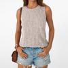 Women's Fashion Casual Sleeveless Round Neck Slim  Stripe Top