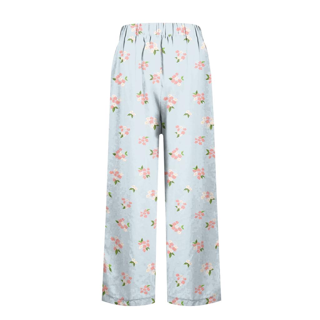Women's Casual Elastic Waist Pants with Printed Pockets, Fashion Loose Fit for Daily Wear