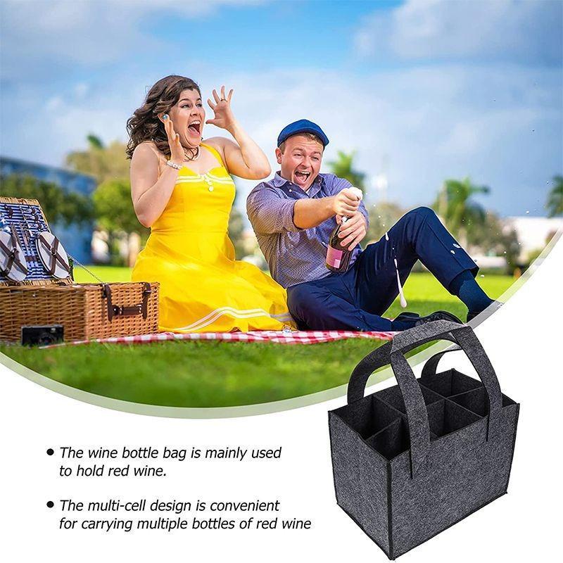 Suitable for Weddings Travel Picnics 6 Bottles of Wine Bags with Compartments Portable Felt Wine Bottle Handbag with Handle Reusable Champagne Bags