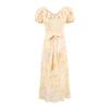 Pure Desire French Retro Yellow Printed Dress Women's Summer New Holiday Style Temperament Elegant Waist Dress