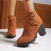 Fashion Women's Retro High Heel Ankle Boots Square Heel Woman Suede Leather Boots Female Round Toe Belt Buckle Platform Short Botines
