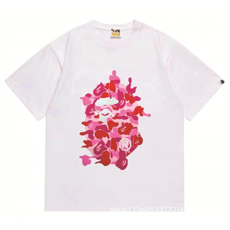 Mens Streetwear Oversized Cotton Tee With Camo Shark Ape Graphic Print Casual T-Shirt