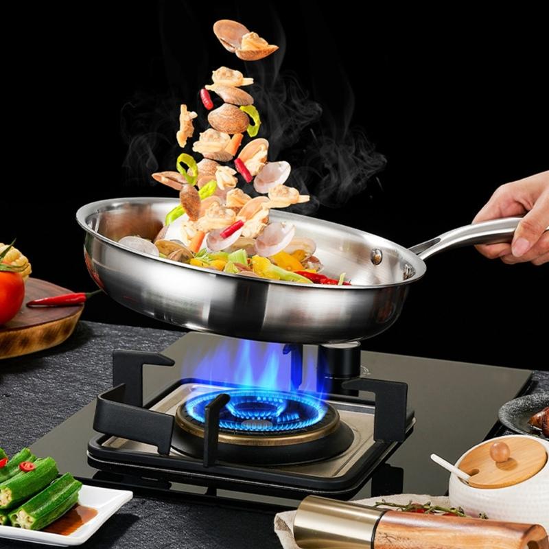 Stainless Steel Nonstick Frying Pan With Glass Lid For Even Heating And Ergonomic Grip Kitchen Cookware