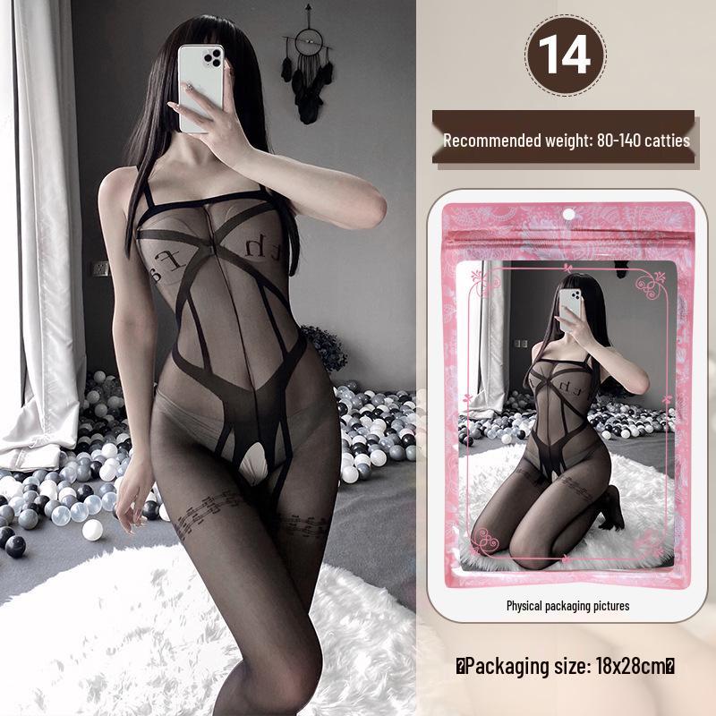 Transparenter Cut-Out Bodysuit mit Strümpfen mit offenem Schritt - Sexy Dessous-Set