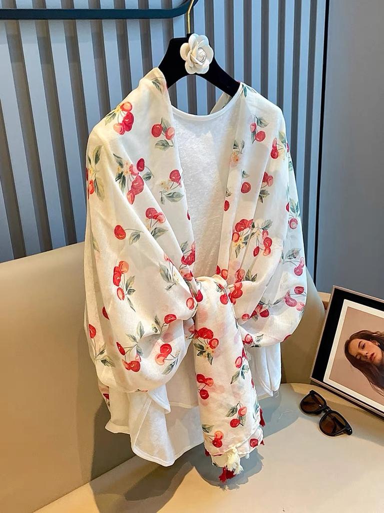 Women'S Floral Print Scarf 180X90Cm Warm Fashion Shawl With Tassels Lightweight Rectangular Sand-Proof Beach Wrap Muslim Hijab