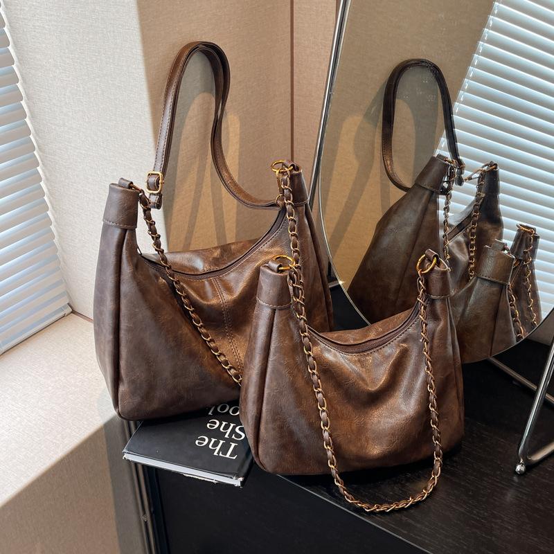 Retro shoulder bag new fashion texture women's bag simple solid color work commuter bag