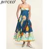 BITCED Spring/Summer Casual Maxi Dress for Women Spaghetti Strap Printed Linen 9 Colors Full-Skirted Dress