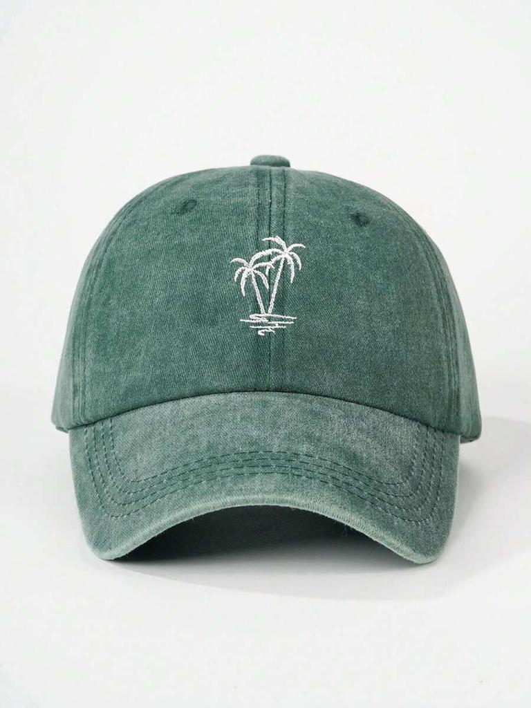 Embroidered Palm Tree Washed Cotton Baseball Cap For Adults Sun Protection Outdoor Leisure Hat