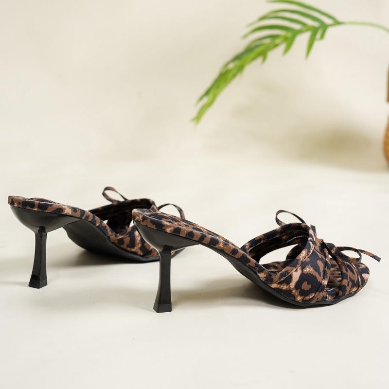 Summer New Stiletto Sandals Women Fashion Round Head Open Toe Butterfly Knot Cloth Anti-slip Wear-resistant Slippers