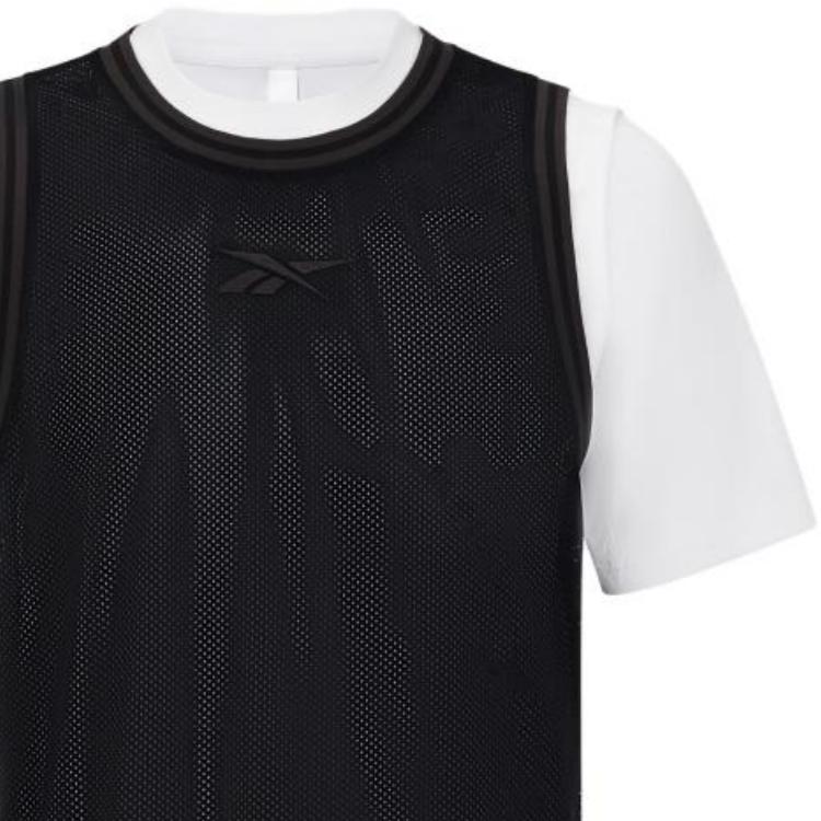 Reebok Hoop 2 In 1 Vest Color Block Knitted Short Sleeve T-Shirt Unisex Tops Black 23RCS423U001