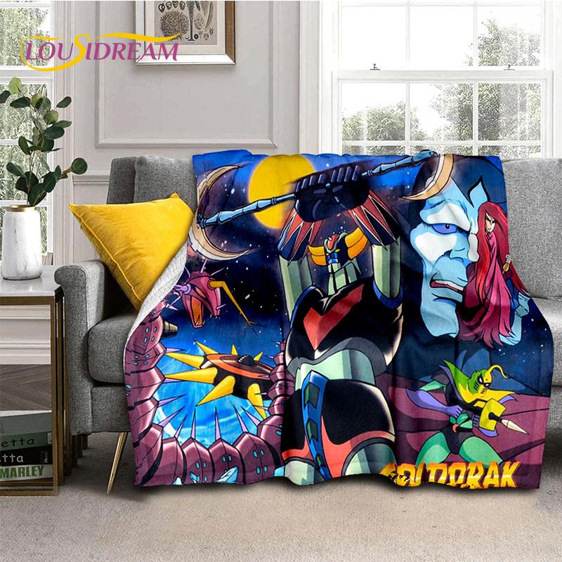 3D Cartoon UFO Robot Grendizer Anime Soft Blankets,Keep Warm Flannel Throw Blanket for Picnic Beds Sofa Home Bedroom Gifts Kids
