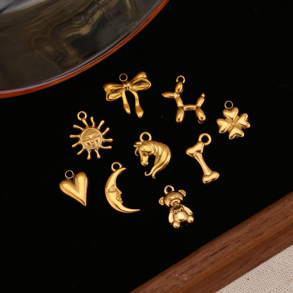 3Pcs Cute Small Bear/Luckly Clover/Heart/Sun Flower Charms PVD Plated Gold Pendants DIY Necklace Bracelet Earring Jewelry Making