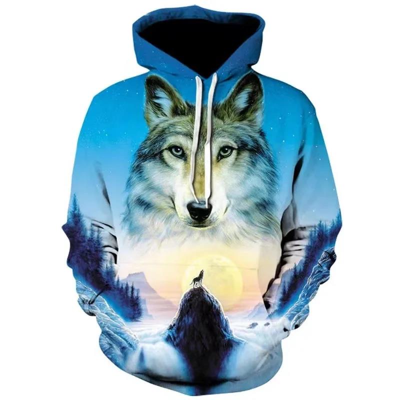 Mode Neu Liebhaber Wolf Herren Hoodie 3D Muster Locker Herbst Sweatshirt Straße Lustige Marke