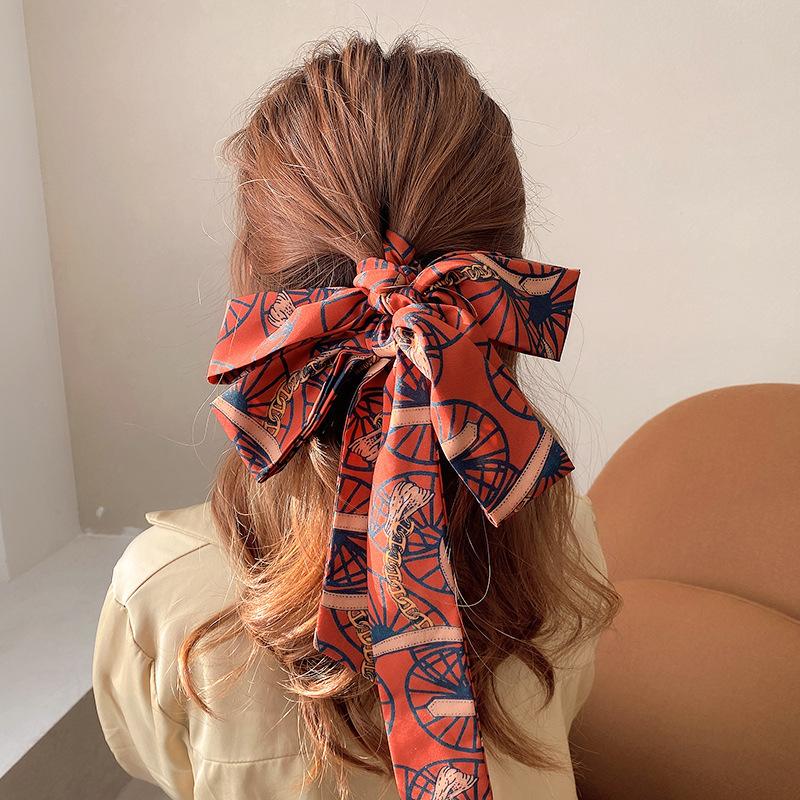 Fashion Women Letter Hair Ribbons French Elegant Long Headband Bag Strap Accessories Girls Bow Knot Long Hair Scarf HairBands