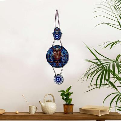 Holz Eule Böses Auge Wandbehang – Handgefertigte Dekorative Kunst für Zuhause, Wohnzimmer, Schlafzimmer, Eingangsbereich – Schutzamulett
