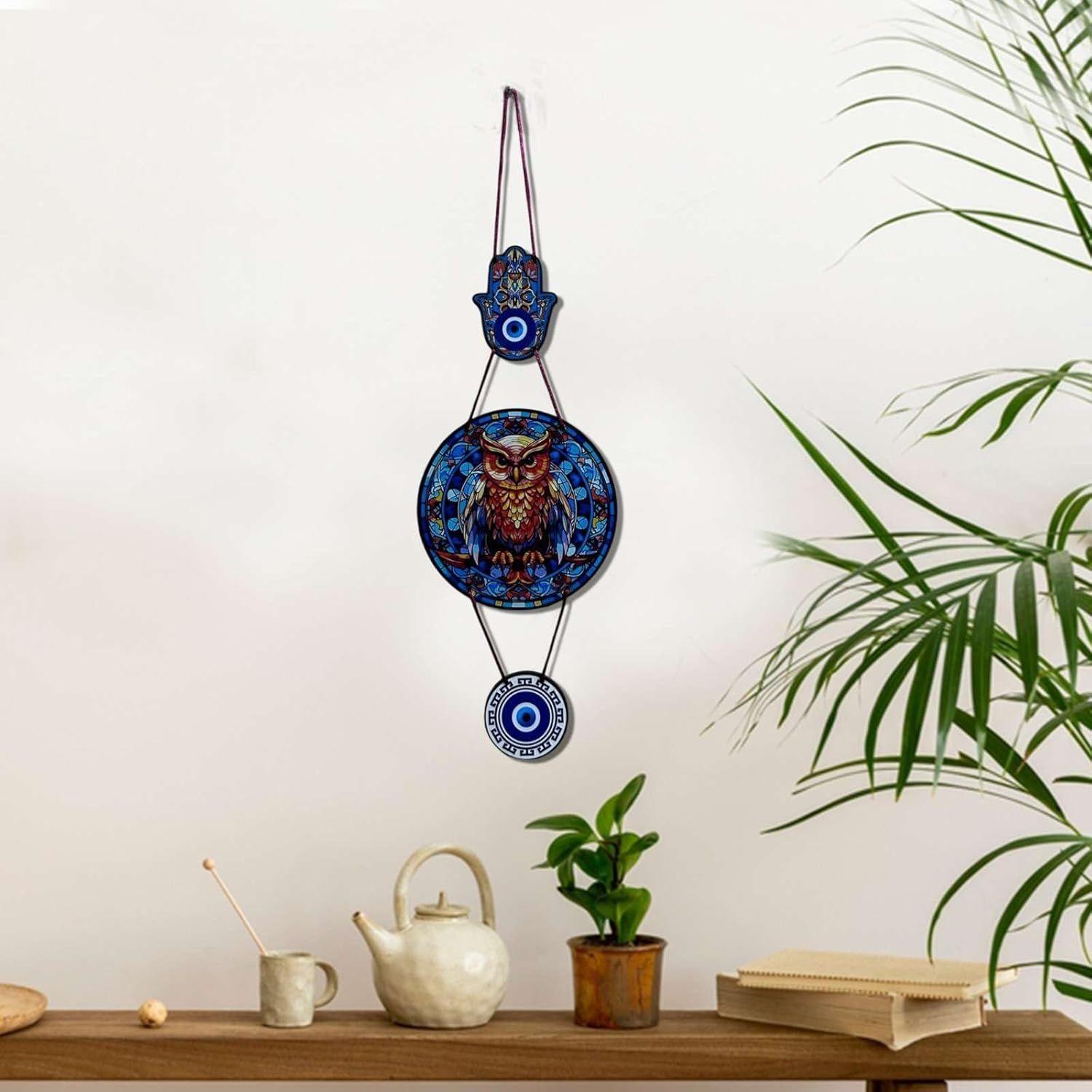

Деревянное настенное украшение «Сова сглаза» – Декоративное искусство ручной работы для дома, гостиной, спальни, прихожей – Защитный амулет