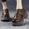 2024 Spring New Heightening Loafers Genuine Leather Hook & Loop Pumps Fashion Versatile Women's Platform Shoes