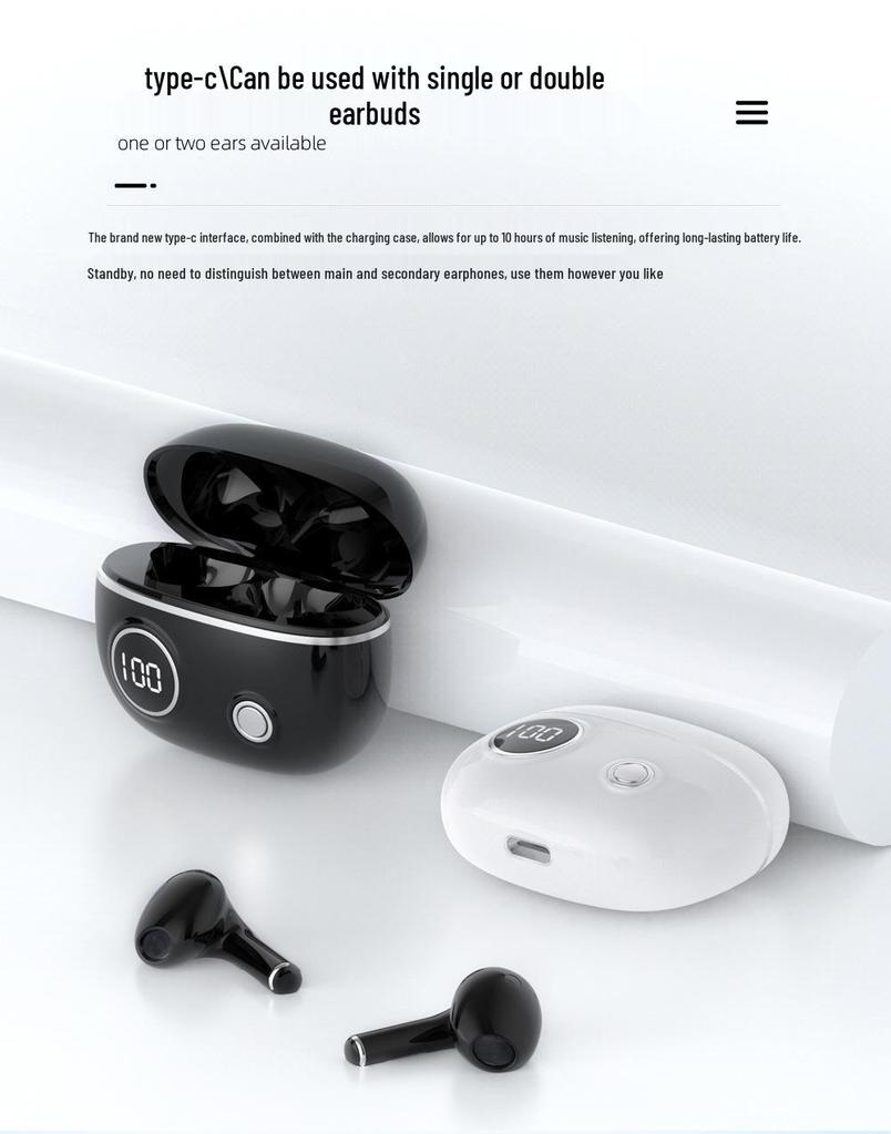 PRO13 Noise-Cancelling TWS Wireless Earbuds with Long Battery Life and Digital Display