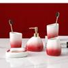 Gradient Roter Keramik Seifenspender Set Hotel Schale Mundspülbecher Heim Badezimmer Zubehör Hochzeitsgeschenke Seifenschale