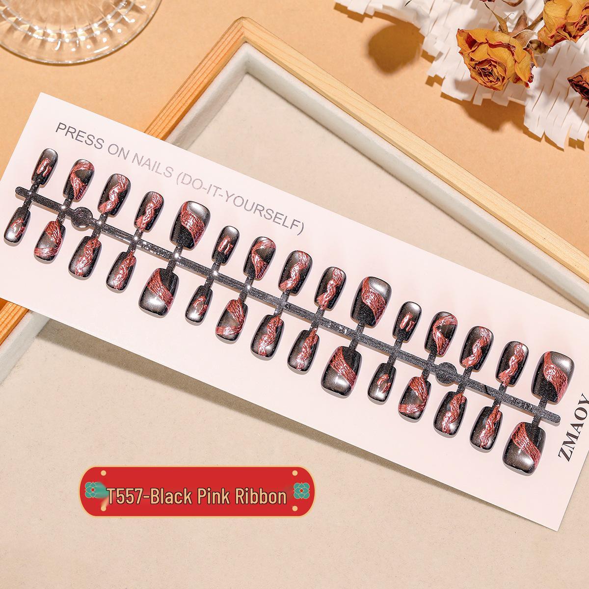 

Black Pink Ribbon Cat Eye Extra Short Press-On Nails - 30 Piece Set Whole M/M/M