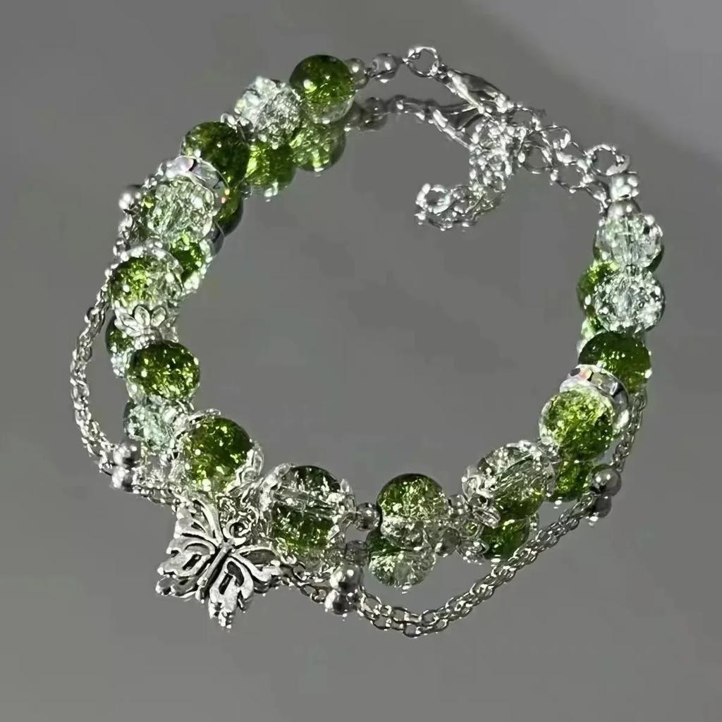 Exquisite Natural Stone Butterfly Flower Bracelet Elegant Gradient Color Beaded  Pendant Elastic Beaded Bracelets for Women Gift