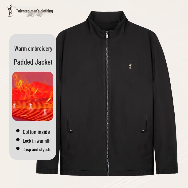 Men's Padded Embroidered Windproof Stand-up Collar Jacket