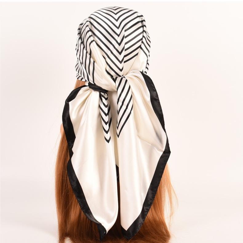 

1 pcs 90cm women s silk scarf Korean version simple striped scarf color Ding scarf satin large square 90x90cm