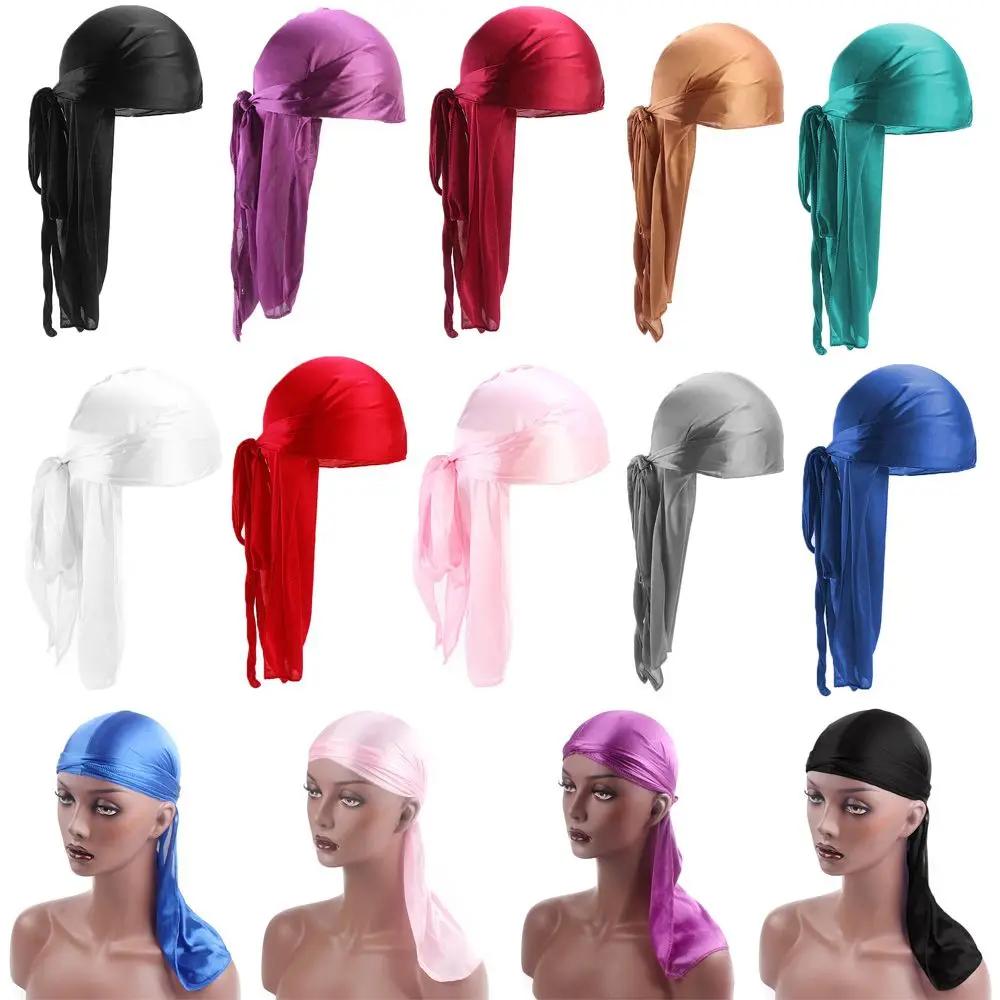Elastic Men Women Chemo Cap Pre-Tied Headwrap Bandana Silk Durag Pirate Hat Turban Hijab