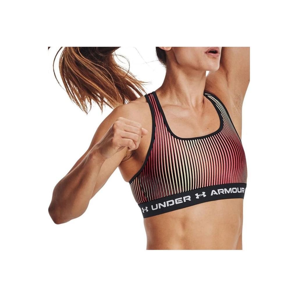 Under Armour Letter Print U-Shaped Striped Sports Bra Women Underwear Black 1361042-002
