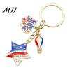 Star Shaped Keychain Independence Day Pendant, Enamel Zinc Alloy Key Holder with Feather Design USA Letters Stars Hearts Patriotic Design, American