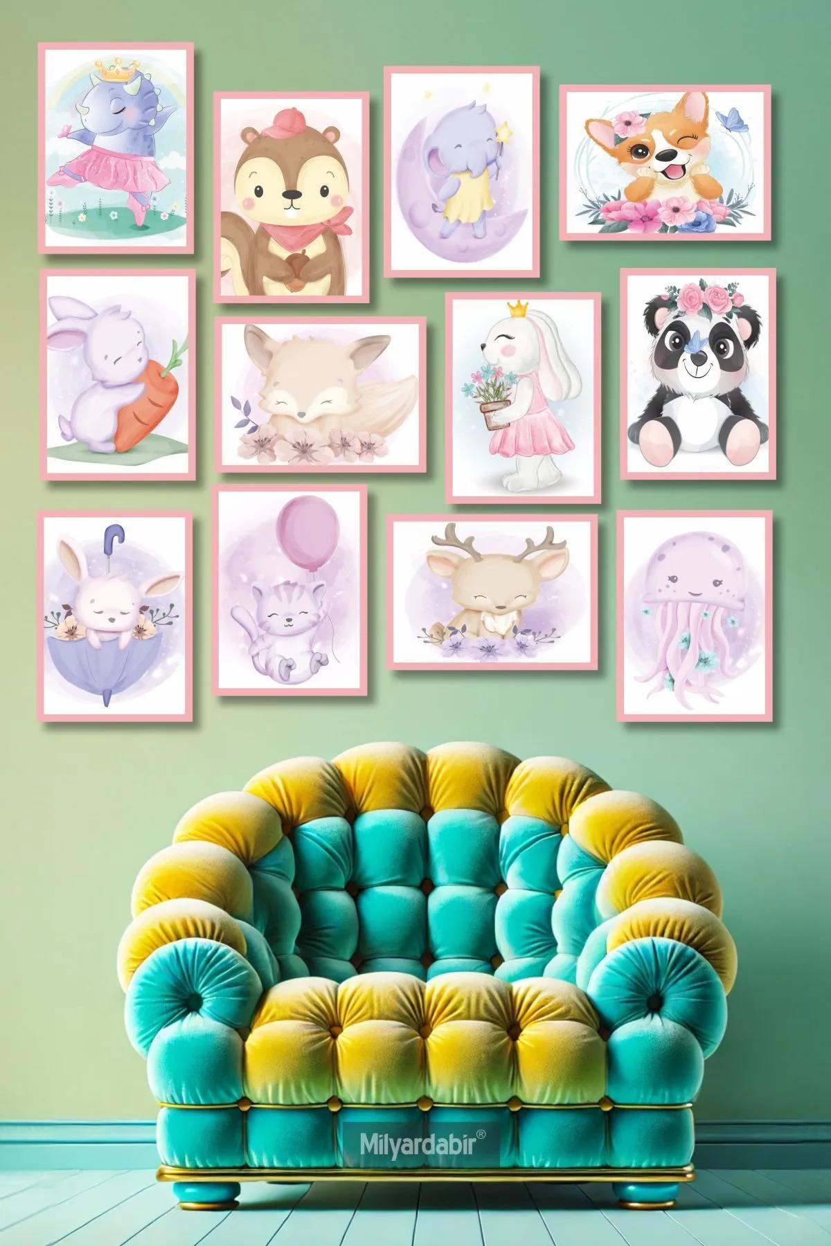 

12-Piece Cute Animal-Themed MDF Wall Art Set for Girls Room – Adorable & Colorful Wall Decoration