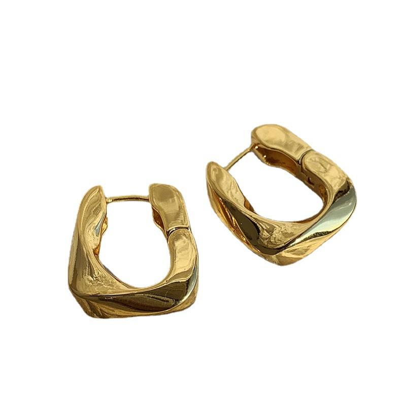 Real Gold Electroplated French Geometric Metal Earrings Women's Niche Design New Temperament Ear Buckles Cold Wind Earrings