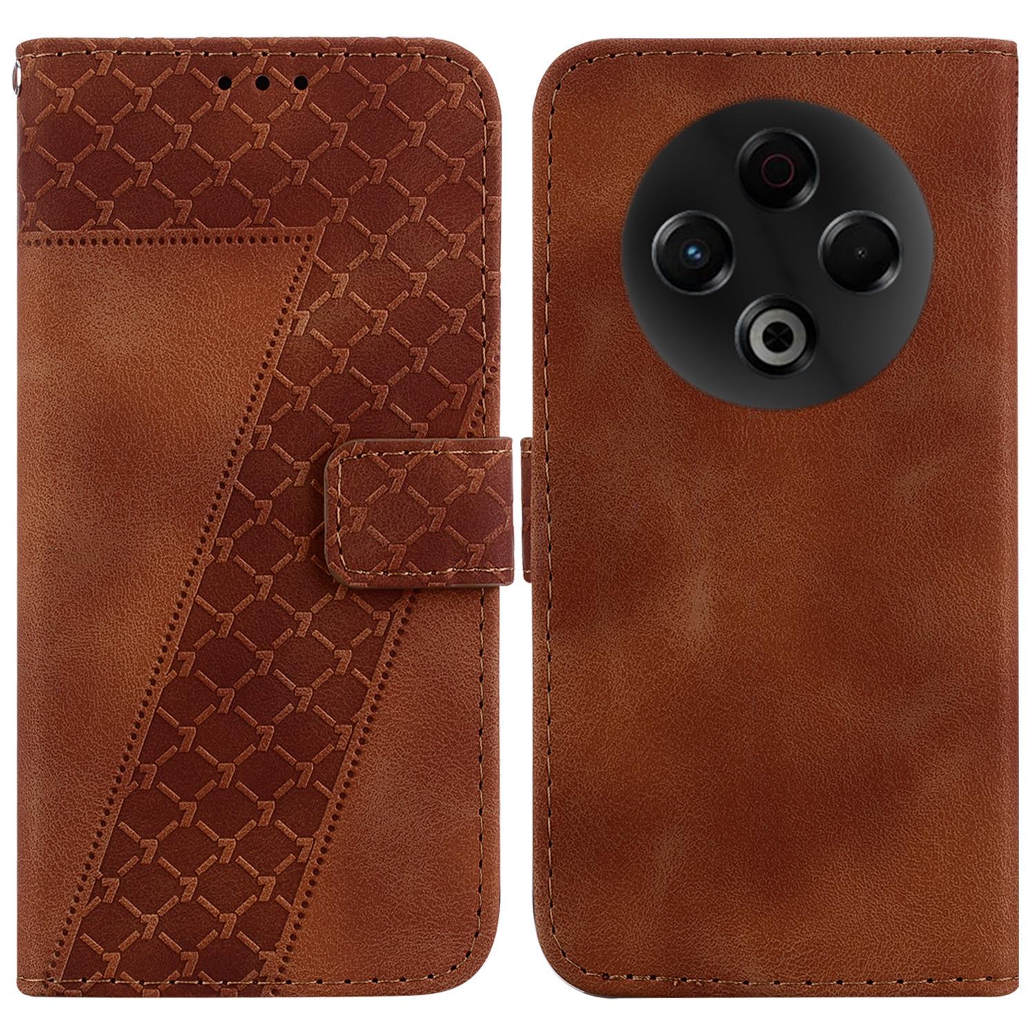 

For TECNO Spark 30 4G Stand Case 7-Shaped Pattern Imprint Leather Phone Cover with Strap Brown