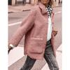 Lamb Wool Coat for Women Long Sleeves Turndown Collar  Medium Length Cotton Jacket Solid Color Warm Comfortable Autumn and Winter