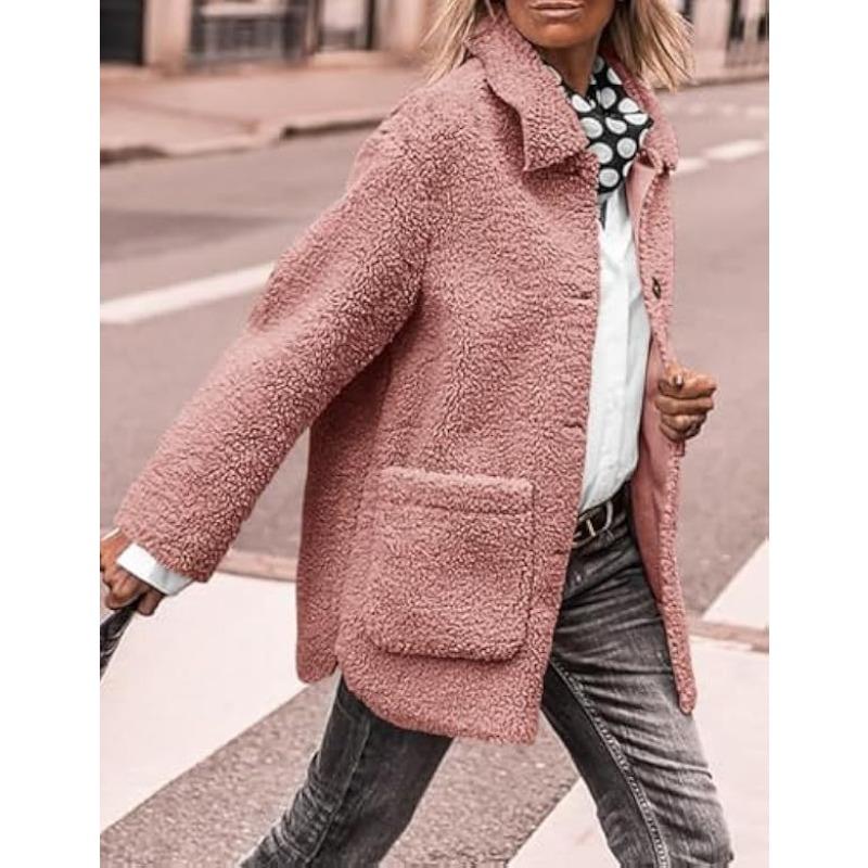 Lamb Wool Coat for Women Long Sleeves Turndown Collar  Medium Length Cotton Jacket Solid Color Warm Comfortable Autumn and Winter