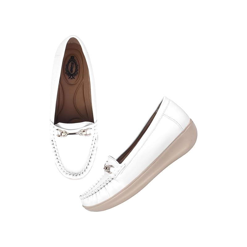 Shoetopia Upper Metalic Buckle Detailed White Loafers For Girls-Eu36