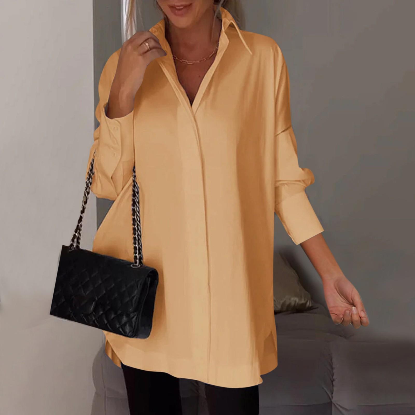 Женская модная однотонная повседневная рубашка с бархатным воротником и длинными рукавами — фото 8