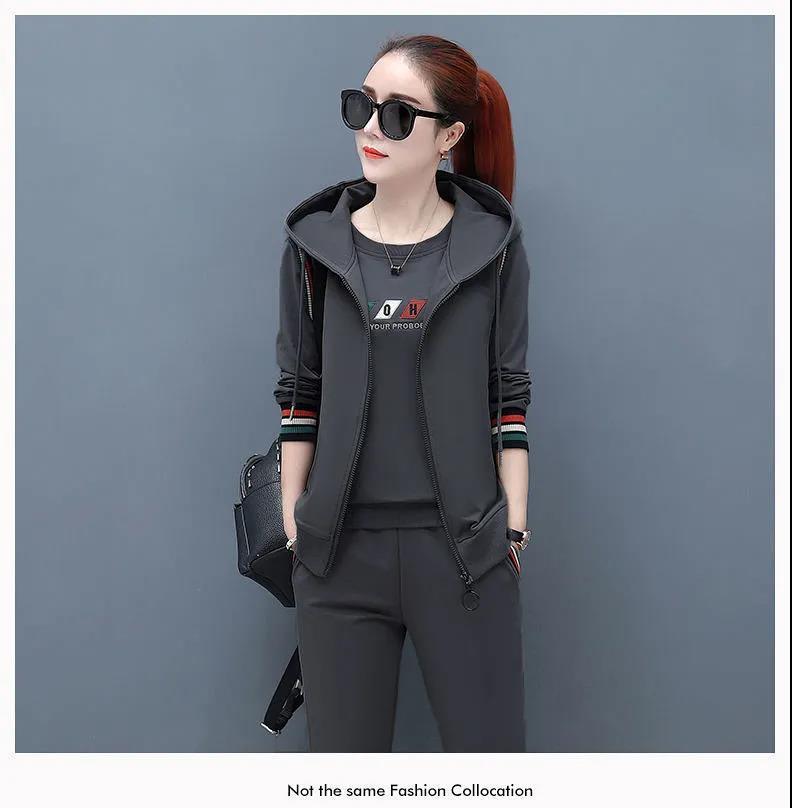 Set Sportiv de Damă din 3 Piese Stil Coreean Mărimi Mari Hanorac & Vestă (Toamna 2022)