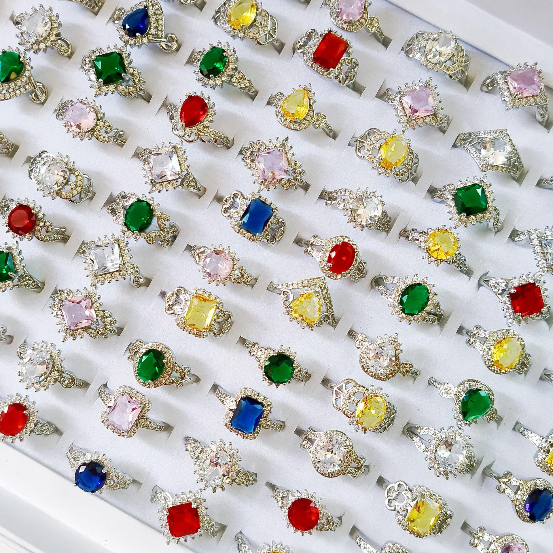 

10 Pieces Crystal Zirconia Rings - Adjustable Openings for Elegant Ladies Index Fingers Accessories