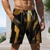 Men Plus Size Green Black Printed Beach Shorts Drawstring Waist Side Pockets Straight Leg