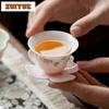 35ml Flor Colorida Esmalte Subcamada Peônia Gradiente Rampa Xícara de Chá Tigela de Chá Xícara Prato Conjunto Xícara de Meditação para Degustação de Chá Xícara de Mestre Jianzhan