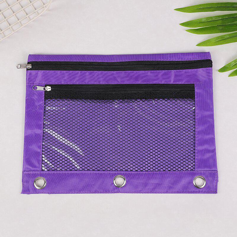 Oxford Cloth B5 Eyelet Ring Binder with Transparent Pencil Case and Three-Hole Double Zipper