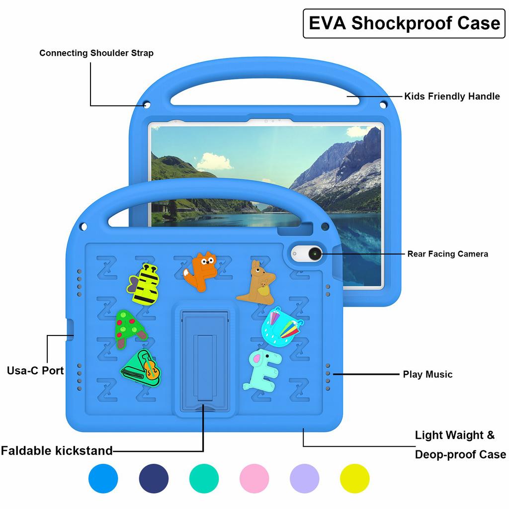 For iPad (2025)/10.9 (2022) Case with Strap EVA+PC Kickstand Tablet Cover Cartoon Design