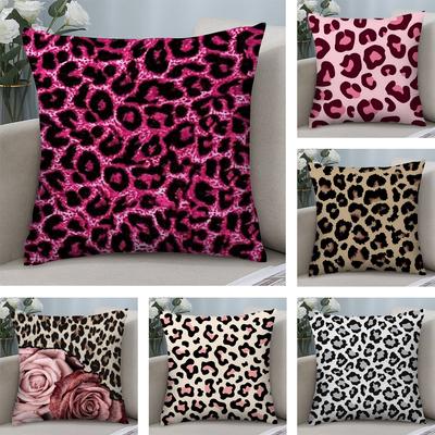Pink Leopard Pattern Pillow Case Short Plush Sofa Decorative Gift Home Double-sided Printing Cushion