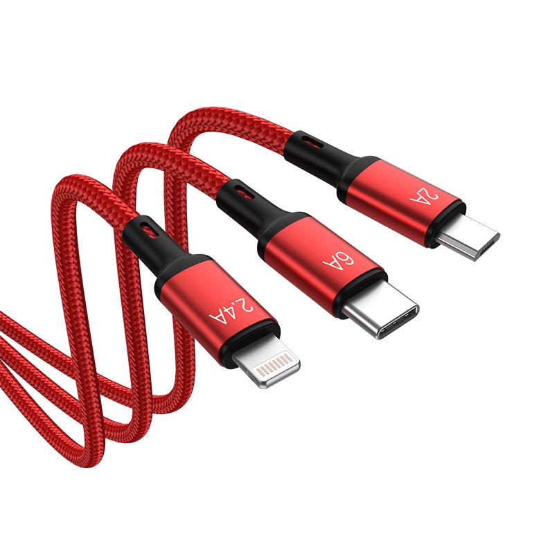 PISEN 6A Nylonový opletený 3v1 PD Superrychlý nabíjecí kabel