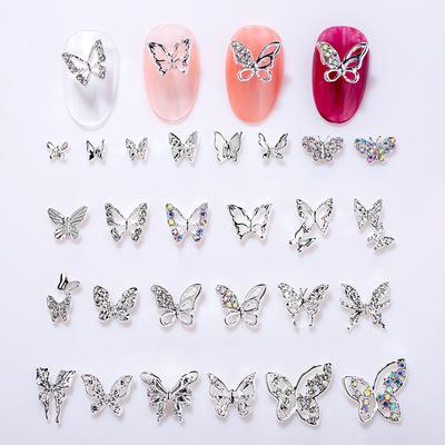 10 Pcs Charms d'Ongles en Alliage Papillon Papillon 3D Diamant Zircon Strass Bijoux d'Ongles DIY Accessoires de Décoration Nail Art
