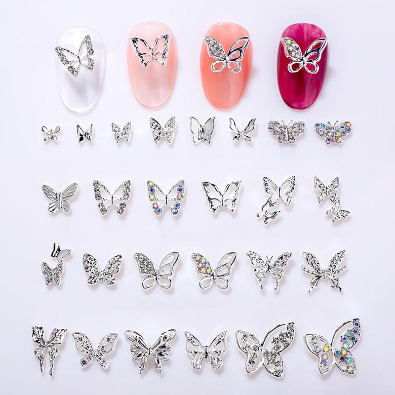 10 Pcs Butterfly Alloy Nail Charms 3D Butterfly Zircon Diamond Rhinestone Nails Jewelry Diy Nail Art Decoration Accessories