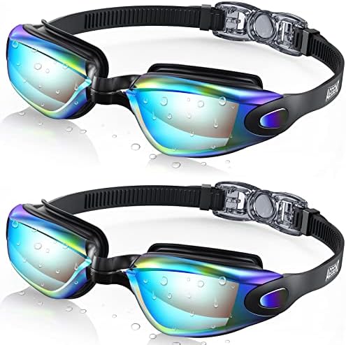 Aegend Swim Goggles 2-Pack No Leaking Anti-Fog UV Protection Mirrored Adult Men Women Wide View Outdoor