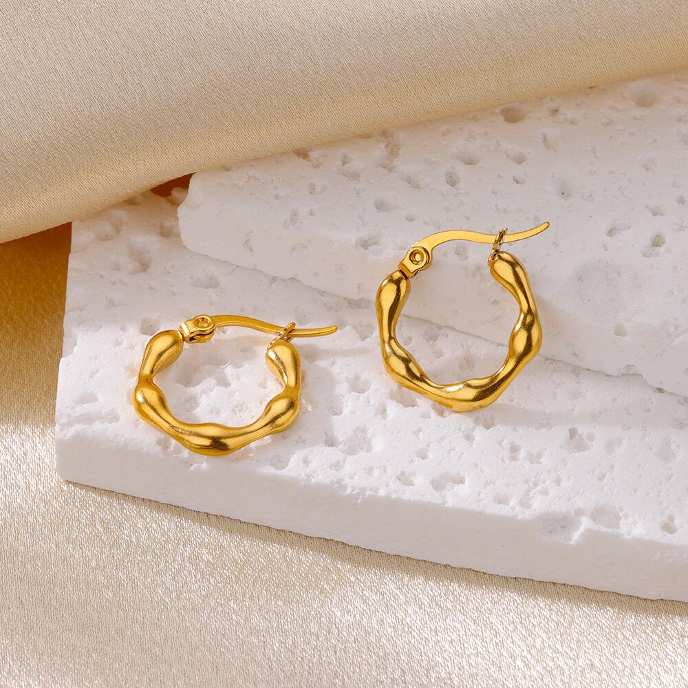 Trendy Round Stainless Steel Hoop Earrings for Women Simple Gold Color Earring Waterproof Ear Piercing Zircon Birthday Gifts